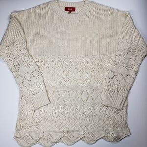Net 153 open weave scallop hem cream sweater size L/XL